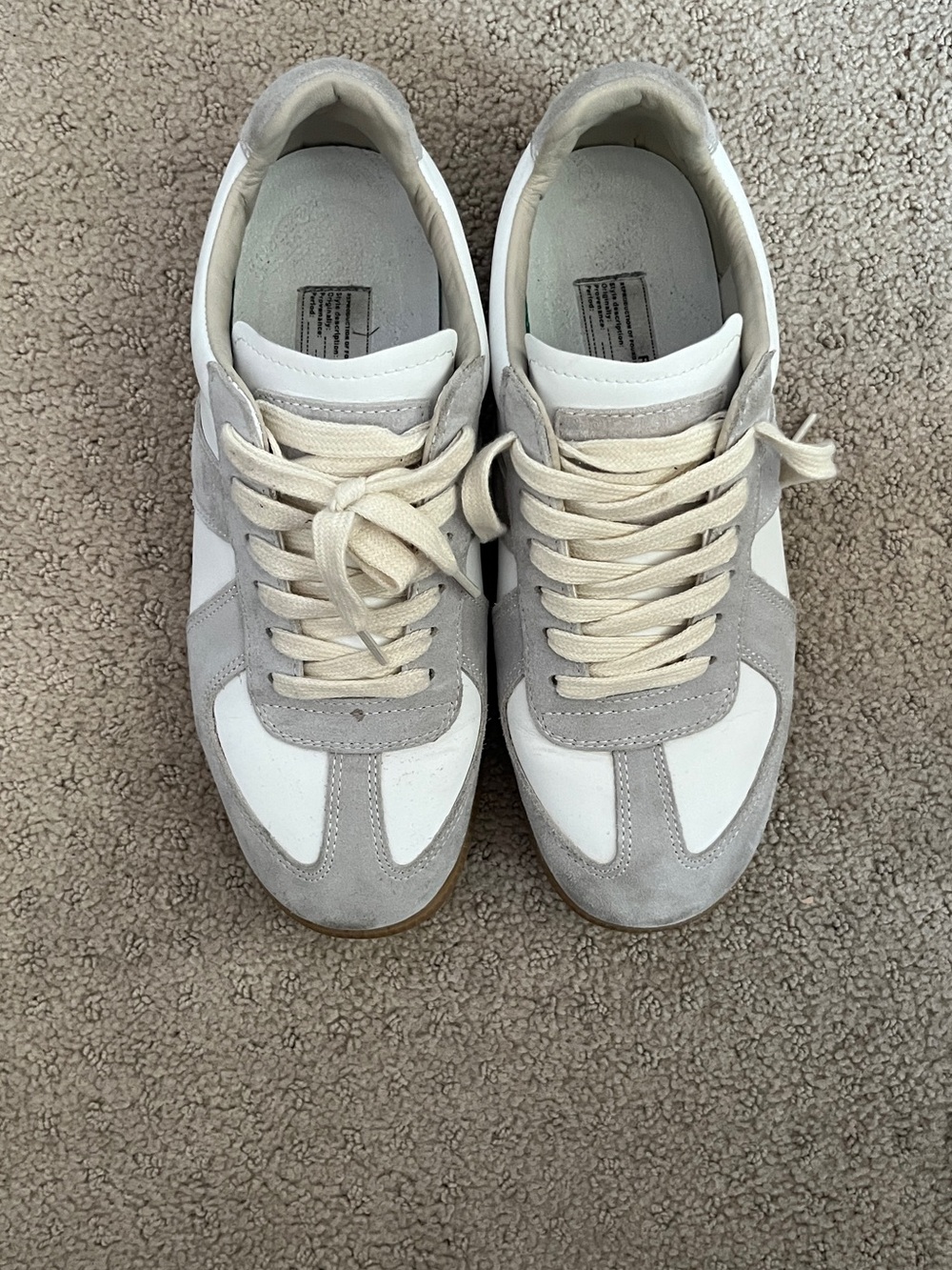 Maison Martin Margiela White and Light Gray Suede-Trim Sneakers